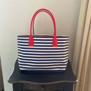kate spade Navy and White Striped Tote with Red Handles